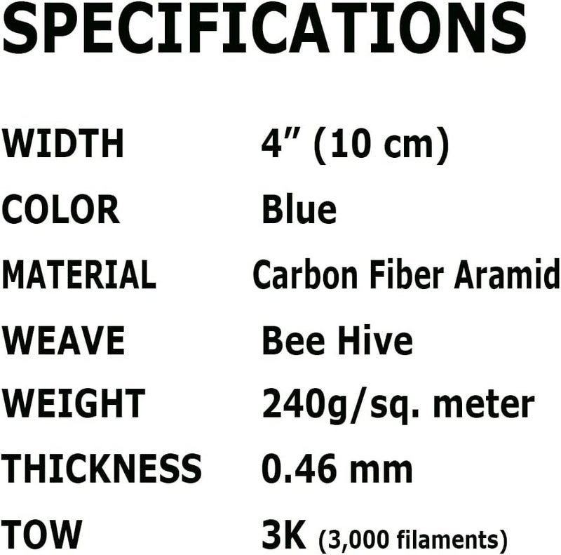 KARBXON - 4 in x 5 ft – Beehive Weave - Carbon Fiber Aramid Fabric - Blue - 3K - 240g/meter - Beehive Weave 4” Wide Hemmed Fabric for Repair, DIY Projects (5, Ft) - Image 2